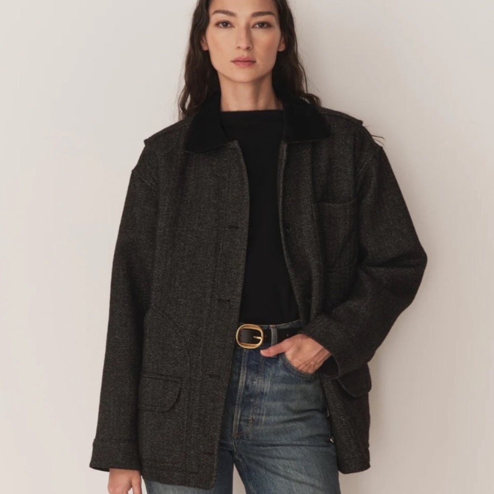 NWT Doen Pascual Wool Collar Pocket Barn Chore Jacket Herringbone Charcoal Gray